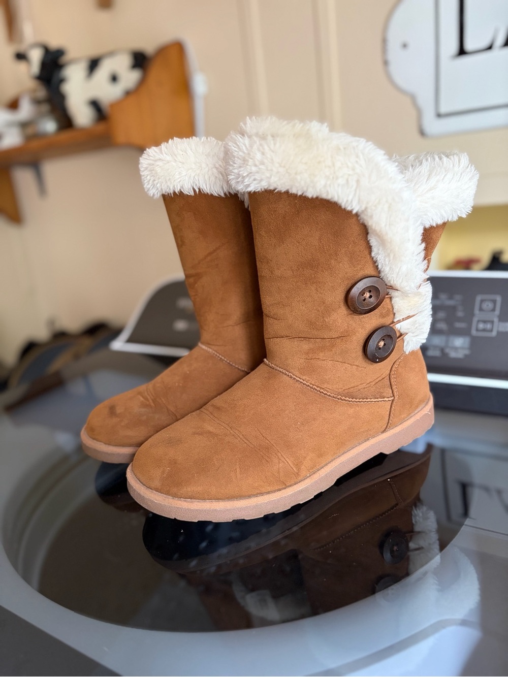 Women’s Magellan  Faux Suede Mid-Calf Button Winter Boots in Brown
